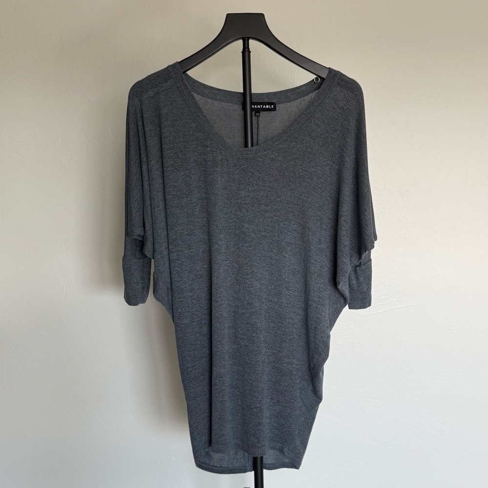 Gray Off-Shoulder V-Neck Dolman Top by Wantable Size XS
